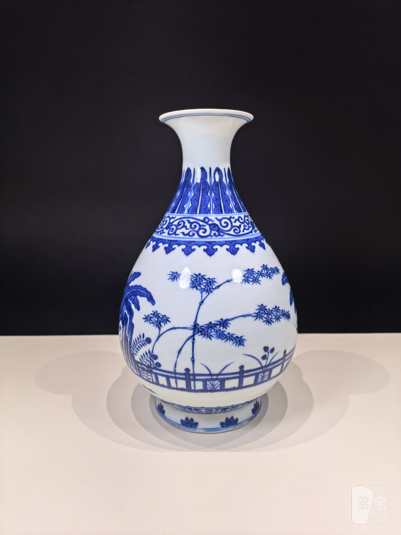 清同治 青花竹石芭蕉图玉壶春瓶 - 图5
